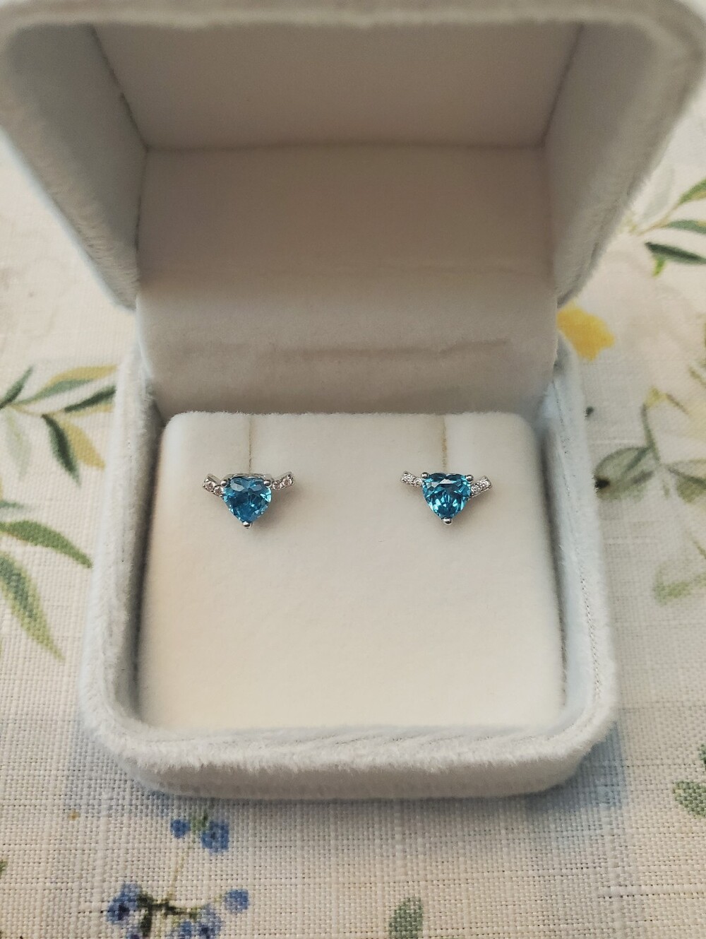 Blue Heart Zircon Stud Earrings - 925 Sterling Silver